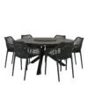 Qopps Perth Tafel 150 Rond Antraciet Met 6 Tuinstoelen Air XL
